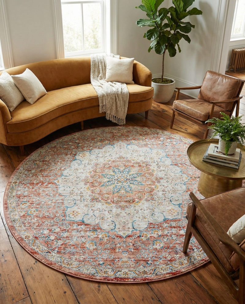 Coastal Haven Collection Area Rug - Seabreeze (Red) Round Red  lifestyle 63