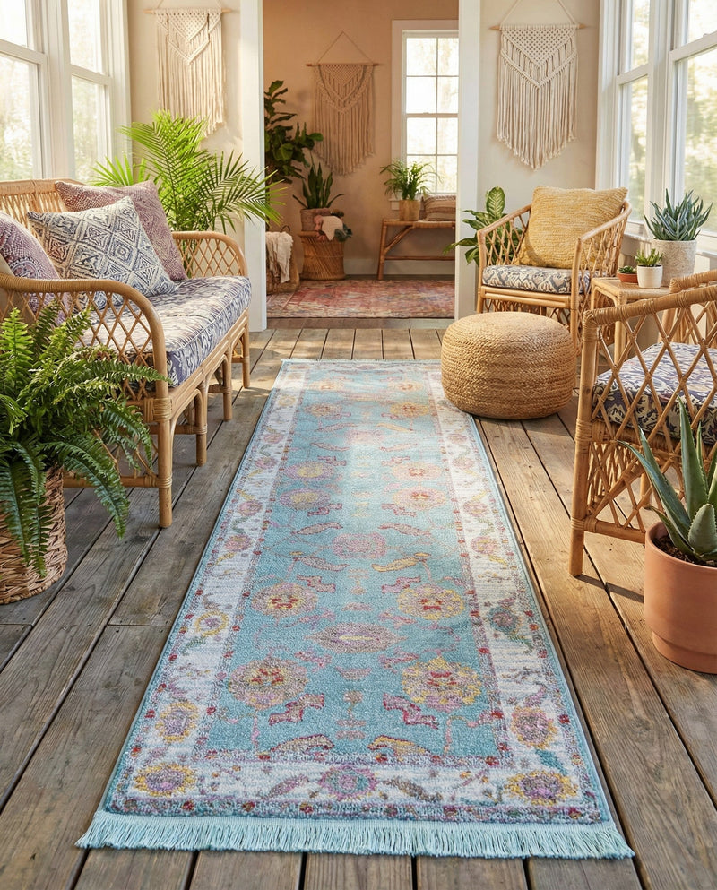 Arcadia Rugs Collection Area Rug - Eden (Aqua and Blue) Runner Aqua and Blue  lifestyle 55