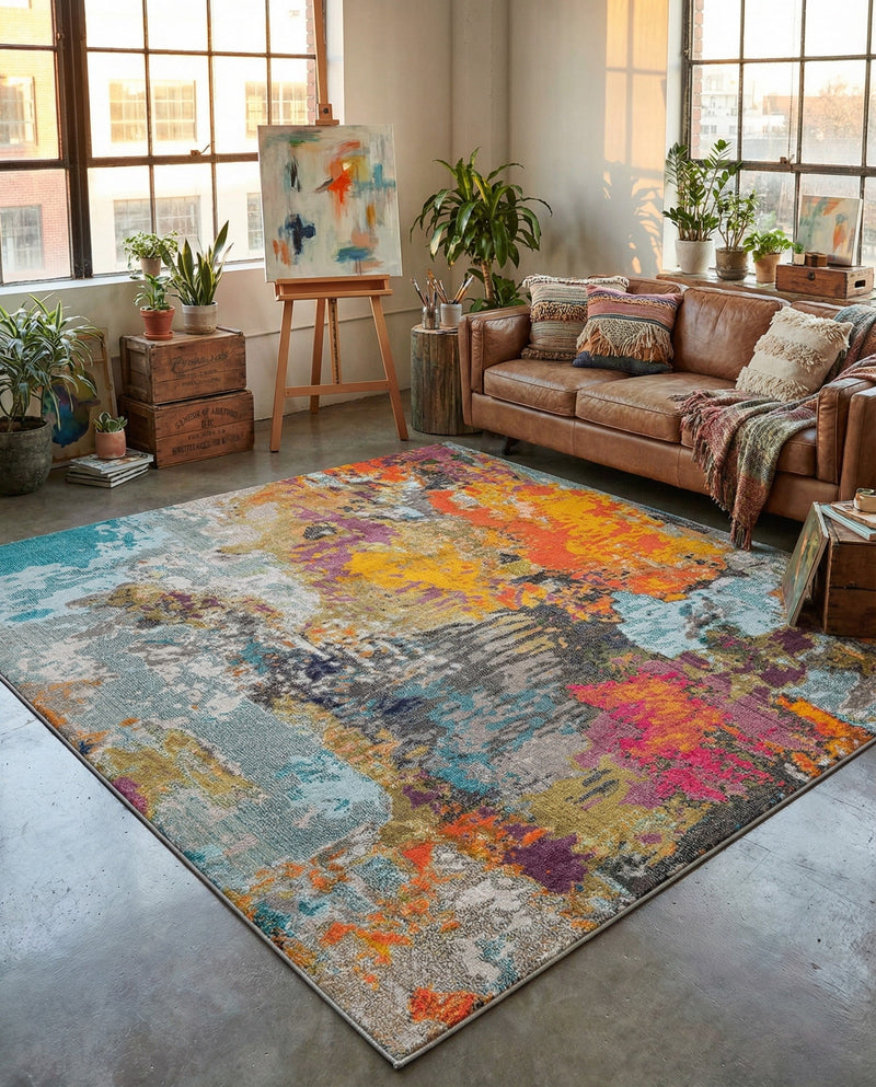 Colorburst Oasis Collection Area Rug -  Spectrum Square Multi  lifestyle 73