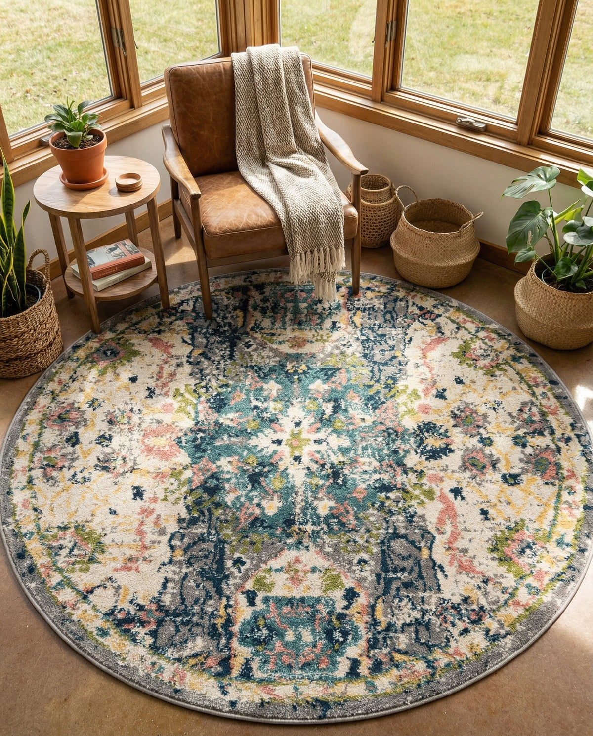 Savannah Elegance Collection Area Rug -  Azalea Round Ivory  lifestyle 179
