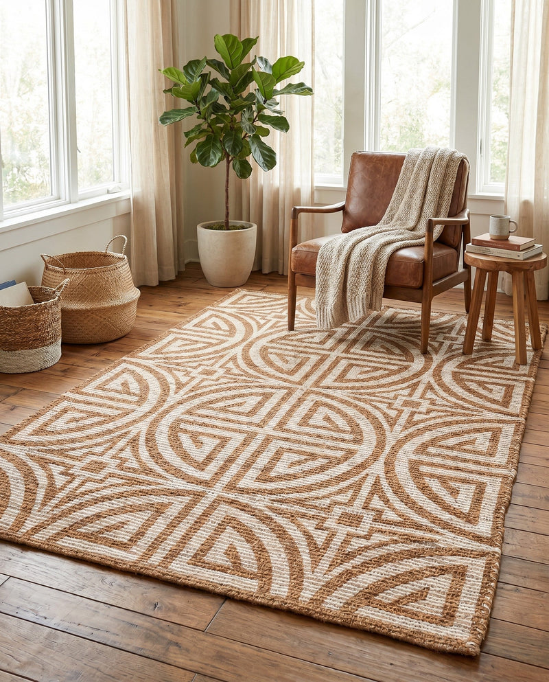 Savannah Threads Collection Area Rug -  Thar Rectangle Light Brown and Ivory  lifestyle 47
