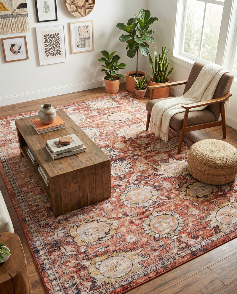 Seville Stripes Collection Area Rug -  Cordoba (Brick Red) Rectangle Brick Red  lifestyle 24
