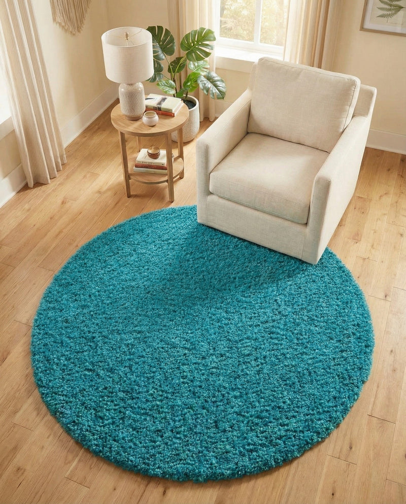 Plush Oasis Collection Area Rug - Serenity (Turquoise) Round Turquoise  lifestyle 66