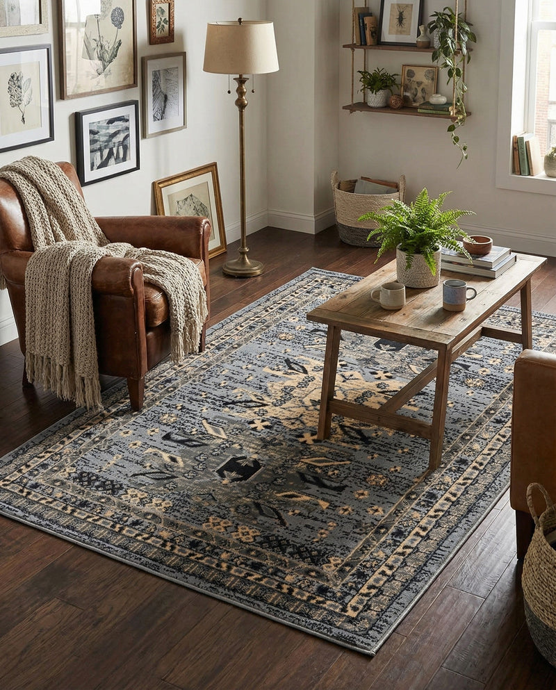 Tabriz Tapestries Collection Area Rug - Azerbaijan (Gray) Rectangle Gray  lifestyle 14