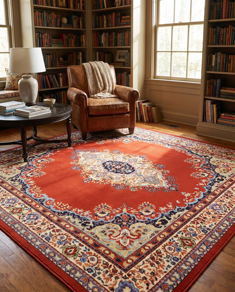 Tabriz Tapestry Collection Area Rug - Azerbaijan (Terracotta) Square Terracotta  lifestyle 50