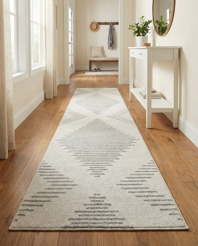 Seychelles Stripes Collection Area Rug - Mahe (Ivory and Gray) Runner Ivory and Gray  lifestyle 32