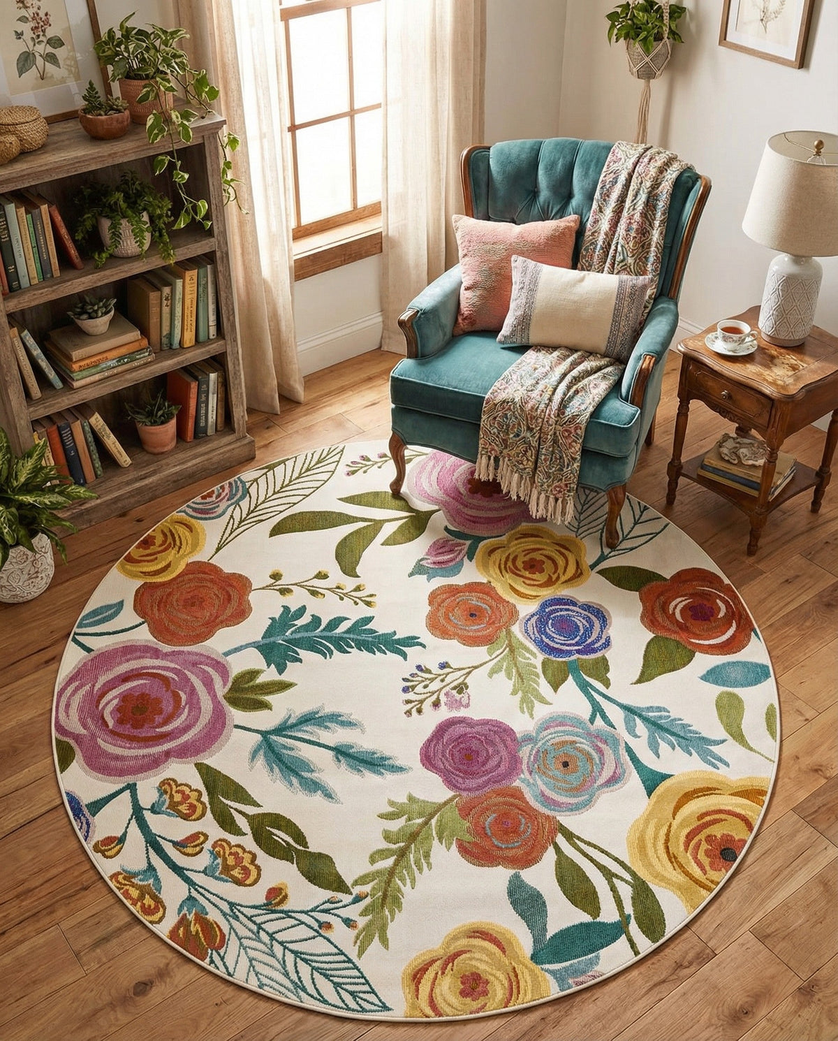 Meadow Breeze Collection Area Rug -  Petal Round Ivory  lifestyle 223