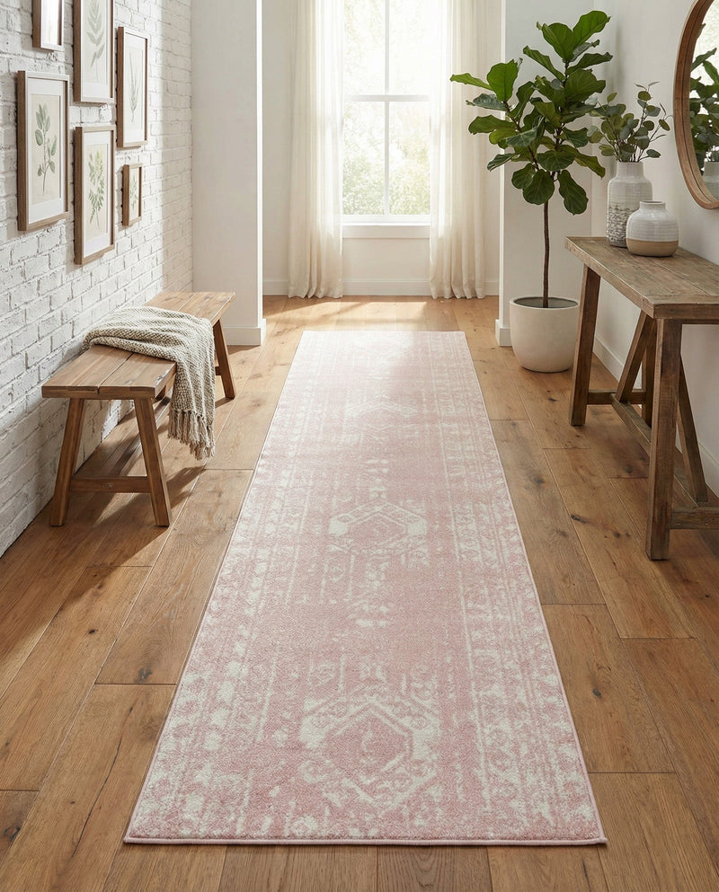 Brighton Stripes Collection Area Rug - Sussex (Pink) Runner Pink  lifestyle 24