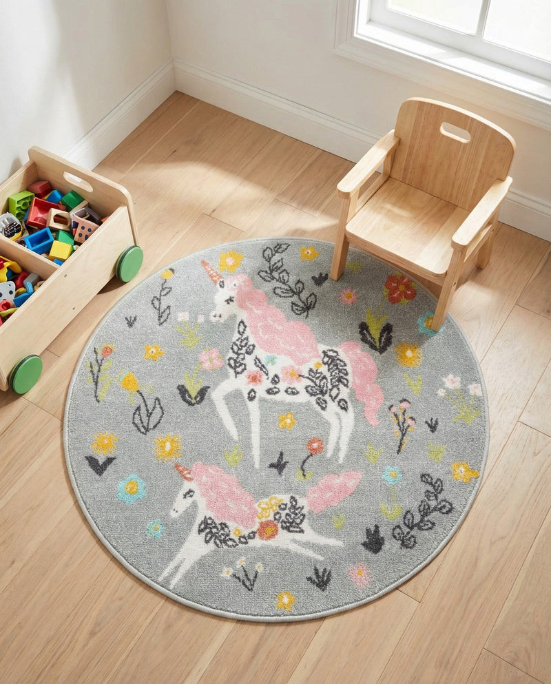 Wonder Tykes Collection Area Rug -  Hued Round Gray  lifestyle 44