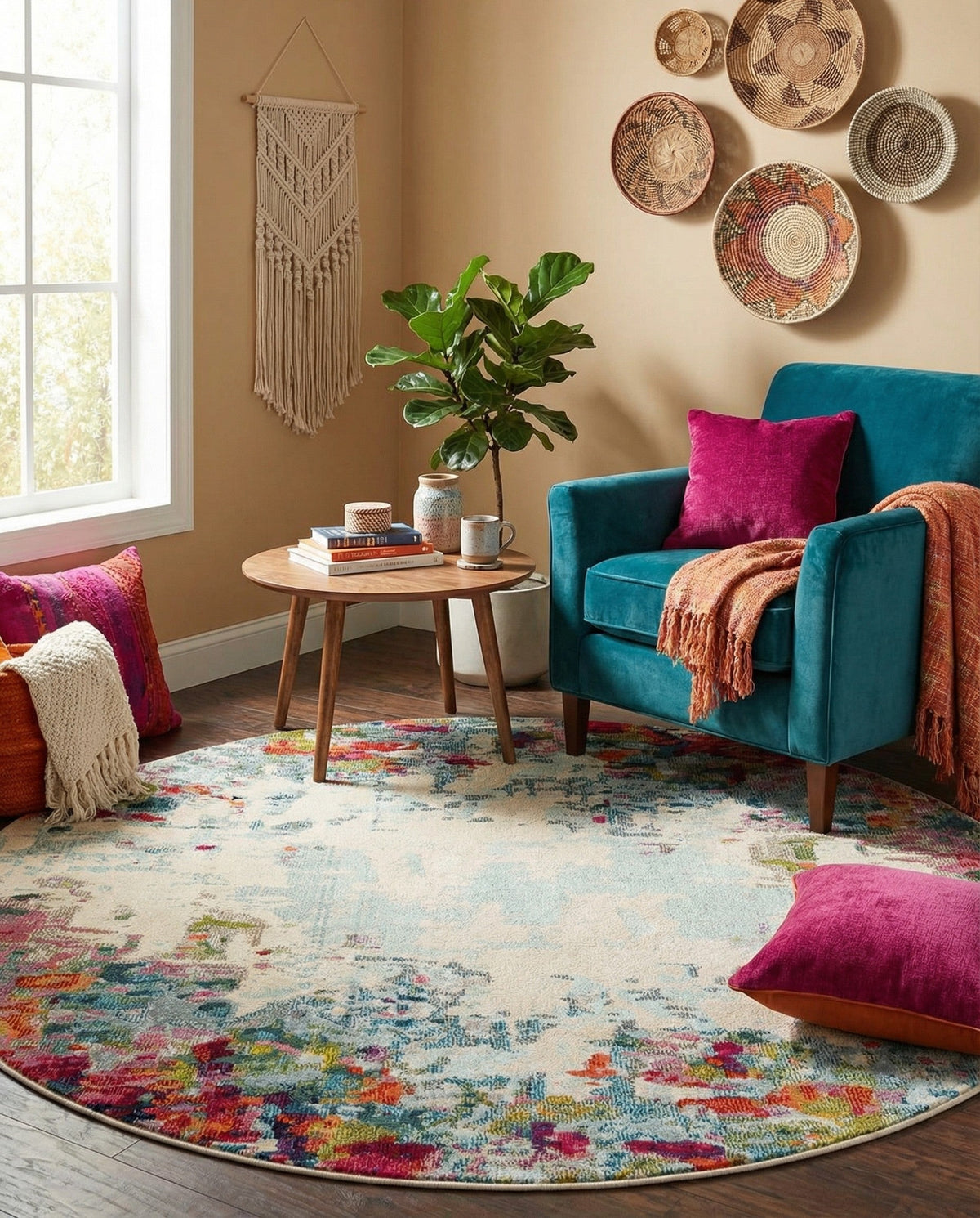 Chromatic Oasis Collection Area Rug -  Blush Round Multi  lifestyle 91