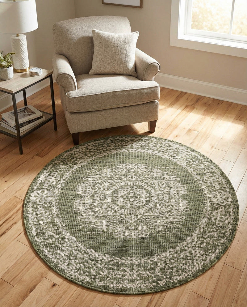 Patio Heritage Collection Area Rug - Savannah (Green) Round Green  lifestyle 61