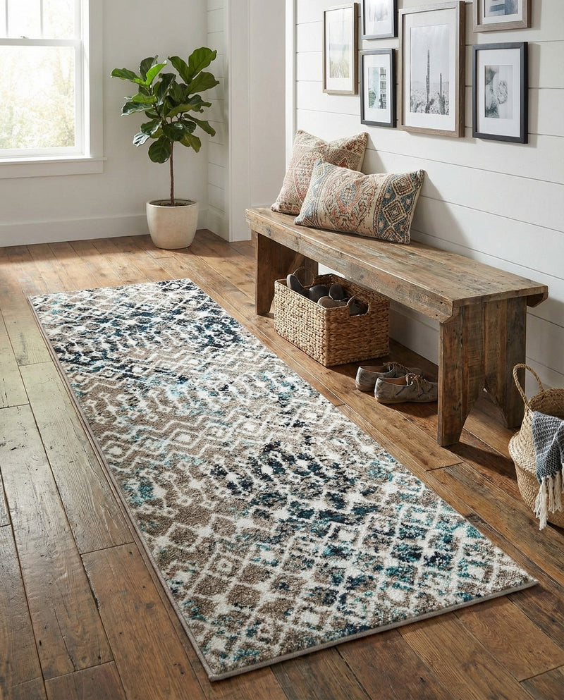 Mediterranean Lattice Collection Area Rug - Santorini (Multi Gray Blue) Runner Multi Gray Blue  lifestyle 78