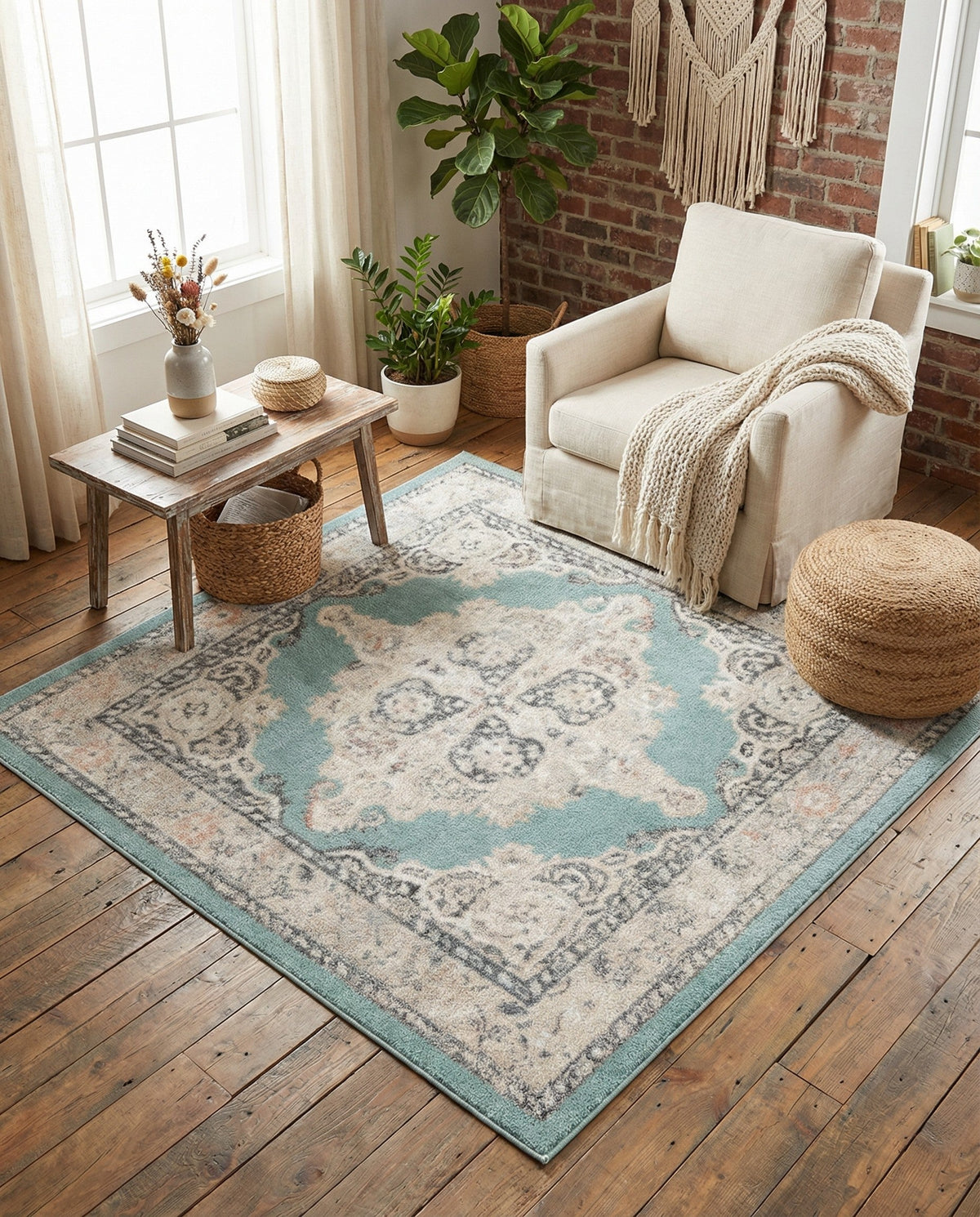 Beverly Grove Collection Area Rug -  Fairfax (Aqua) Square Aqua  lifestyle 83