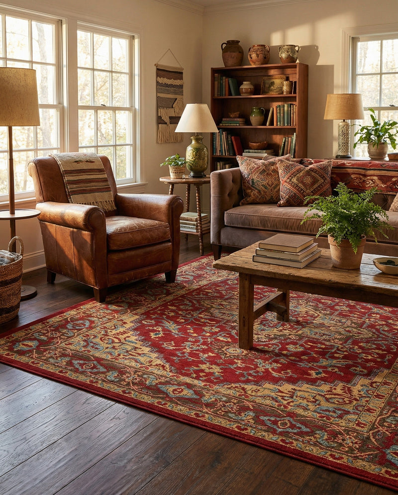 Persian Elegance Collection Area Rug -  Khorasan Rectangle Red  lifestyle 15