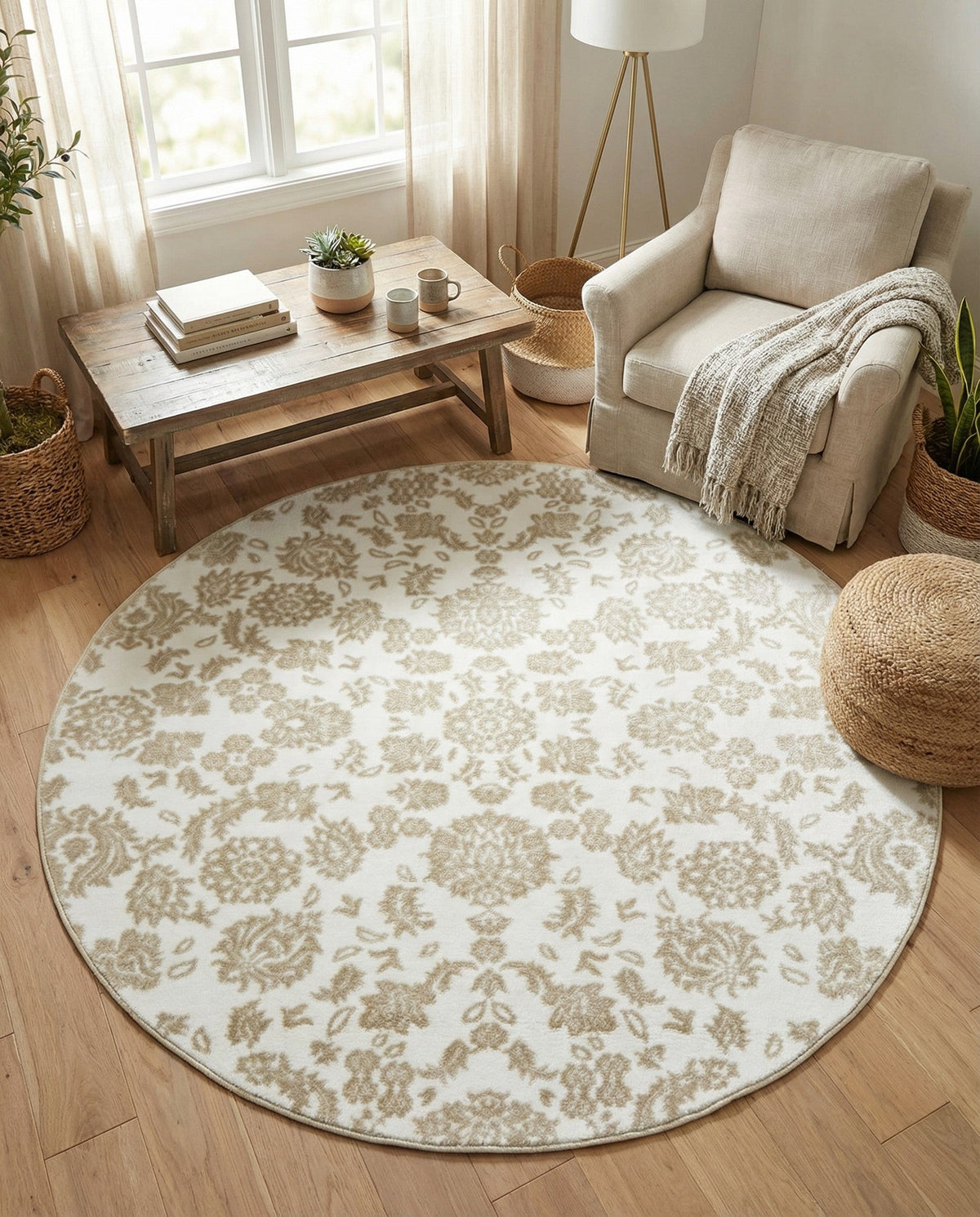 Andes Summit Collection Area Rug -  Chimborazo Round White Brown  lifestyle 115