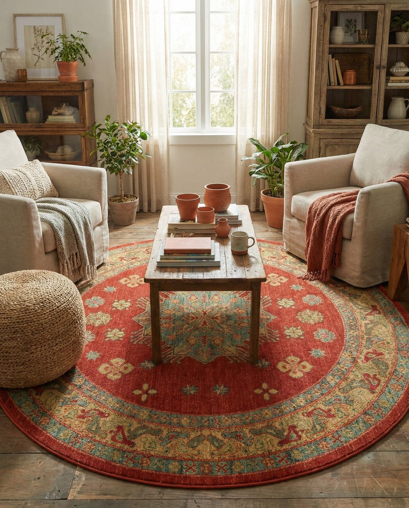 Persian Elegance Collection Area Rug - Isfahan Round Red  lifestyle 41