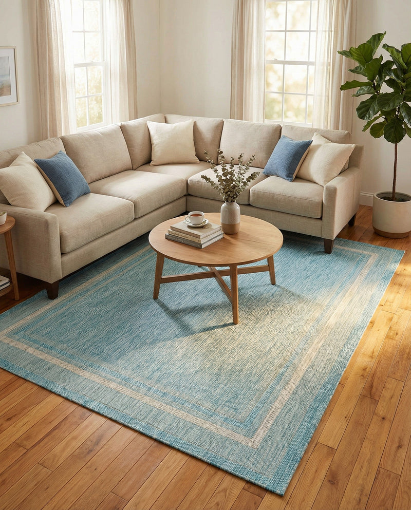 Terrace Fringe Collection Area Rug - Veranda (Aquamarine) Rectangle Aquamarine  lifestyle 18