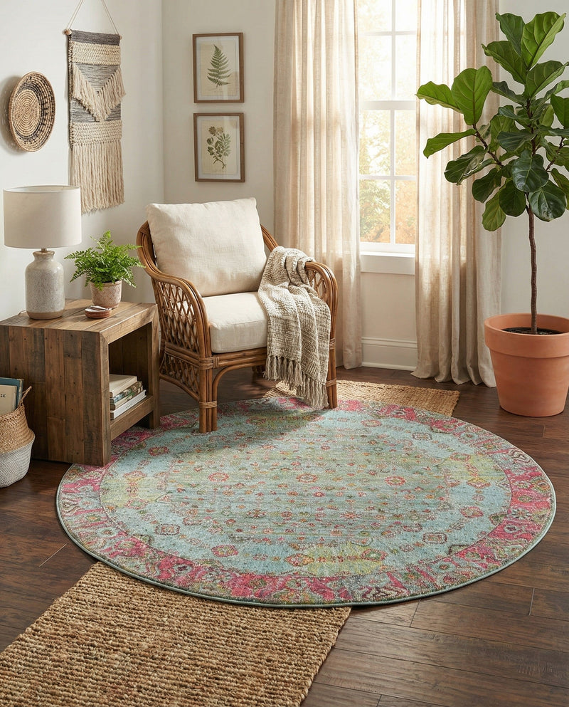 Caribbean Breeze Collection Area Rug -  Juniper Round Blue  lifestyle 55