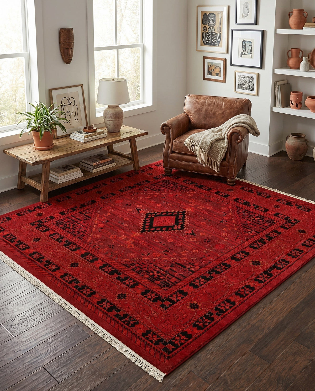Samarkand Elegance Collection Area Rug -  Zarafshan Square Red  lifestyle 98