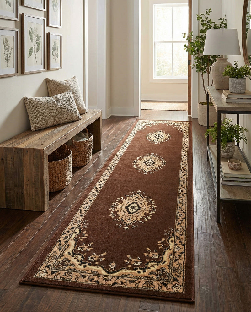 Tabriz Tapestry Collection Area Rug - Azerbaijan (Brown) Runner Brown  lifestyle 32