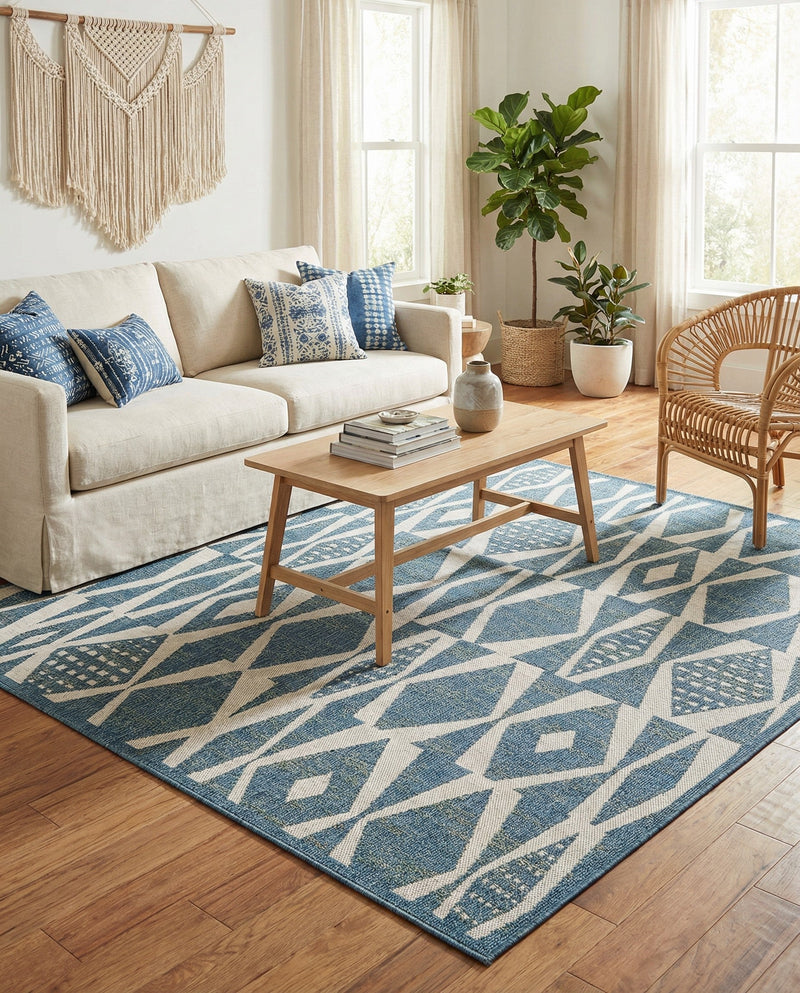 Coastal Terrace Collection Area Rug -  Tidepool Square Blue  lifestyle 67