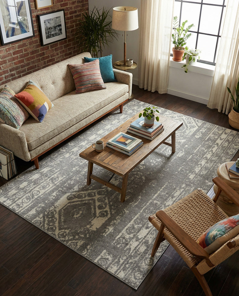 Brighton Stripes Collection Area Rug - Sussex (Ivory and Gray) Rectangle Ivory and Gray  lifestyle 39