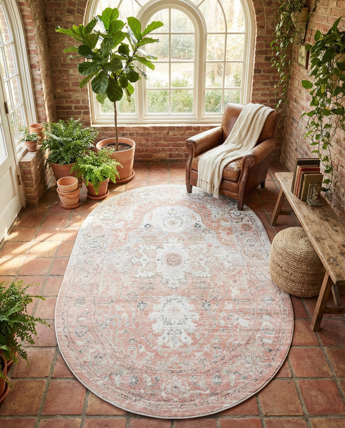 Parisian Elegance Collection Area Rug - Versailles (Rose Pink) Oval Rose Pink  lifestyle 91