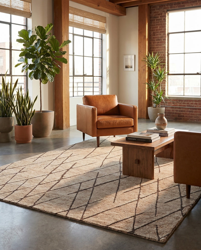 Sahara Berber Wool Collection Area Rug - Marrakesh Rectangle Camel Brown  lifestyle 47
