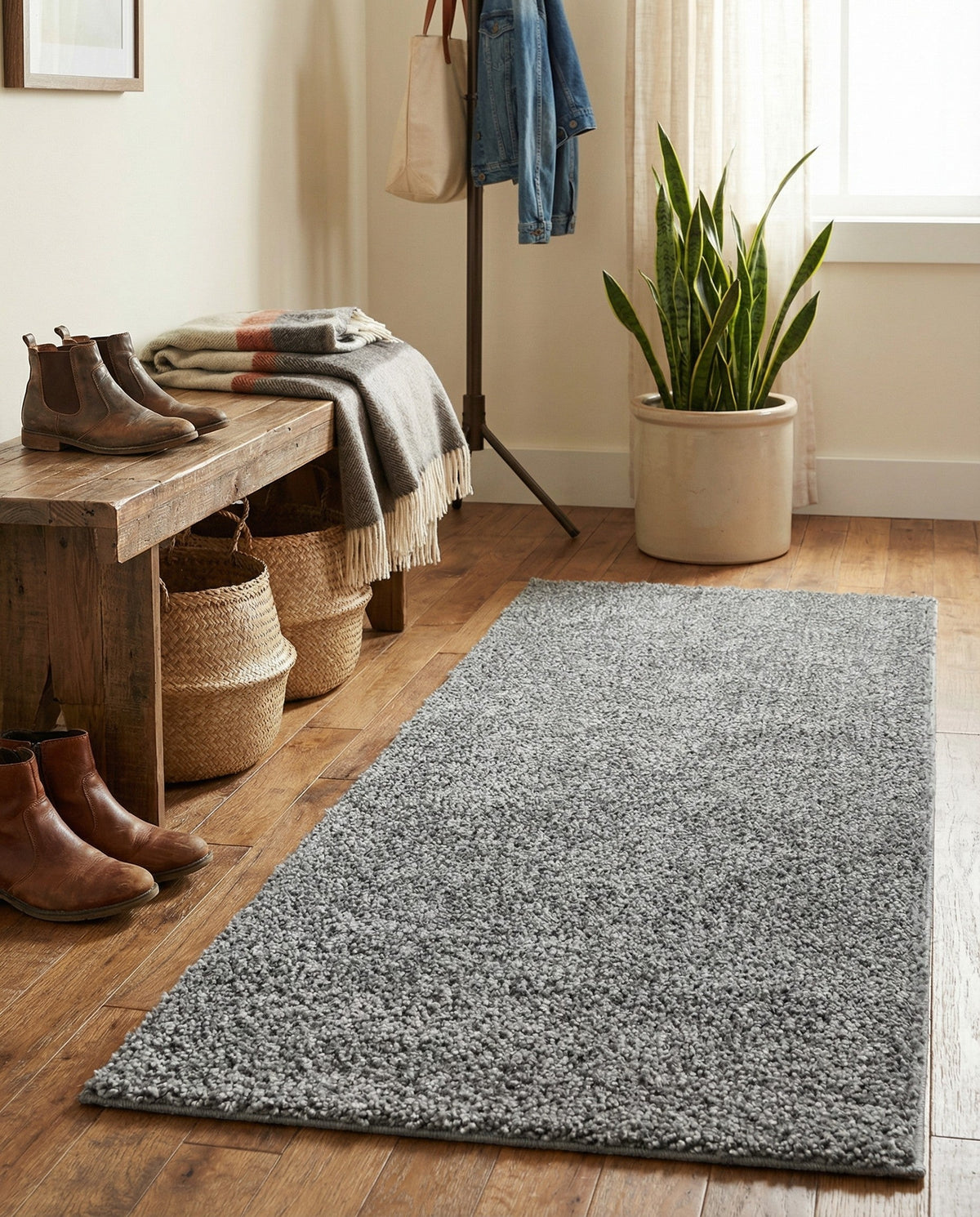 Solid Shag Seaside Collection Area Rug - Azure Cove (Gray) Runner Gray  lifestyle 99