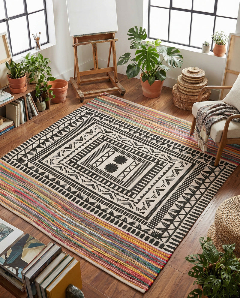 Thar Cotton Collection Area Rug -  Kovalam Square Multi  lifestyle 48