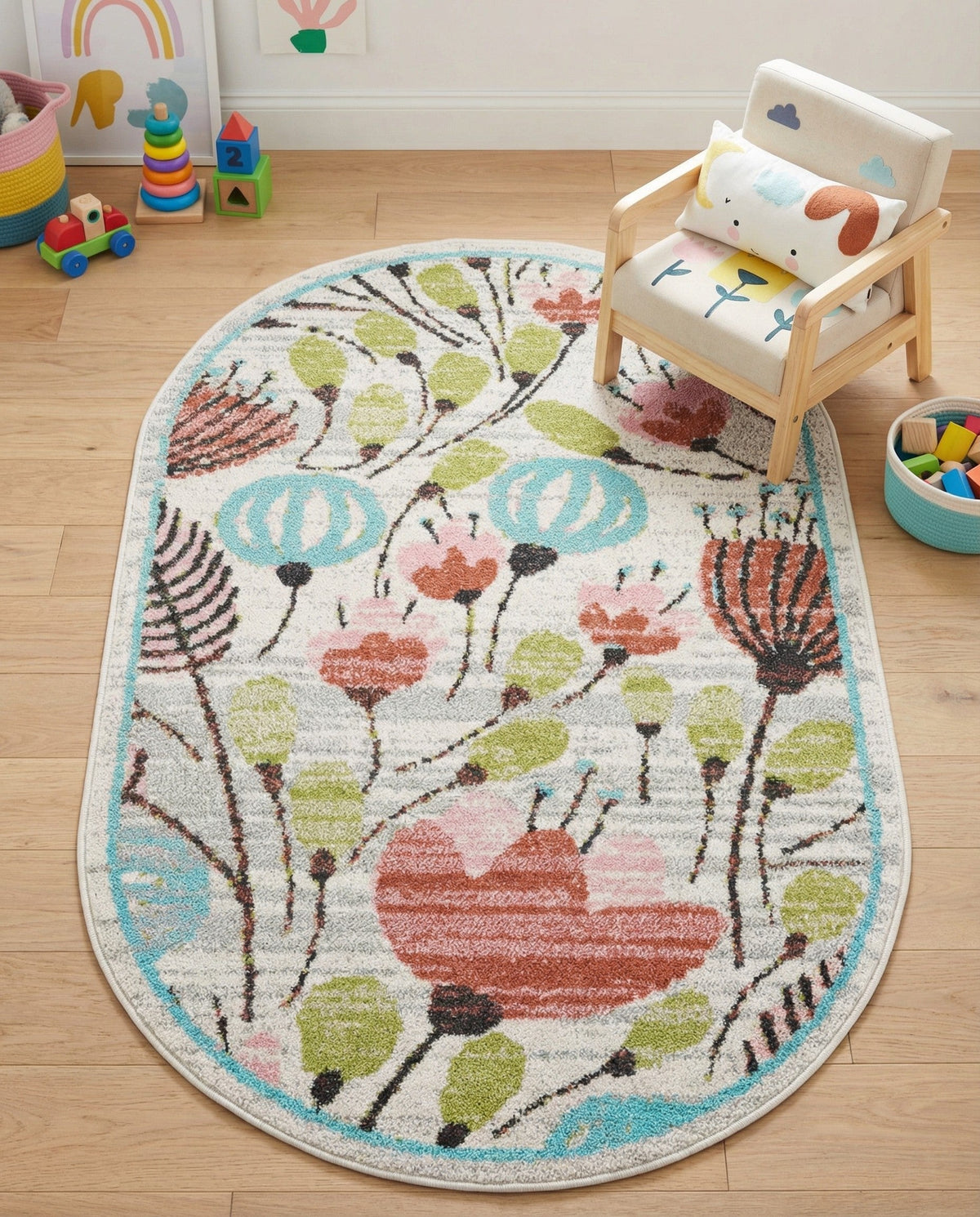 Wonder Tykes Collection Area Rug -  Fantasy Oval Ivory  lifestyle 109