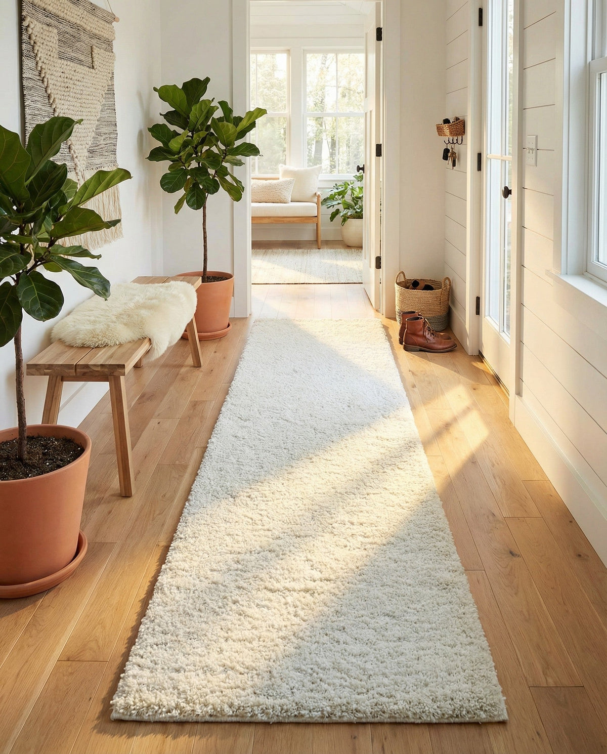 Cozy Comfort Shag Collection Area Rug - Haven (White) Runner White  lifestyle 97