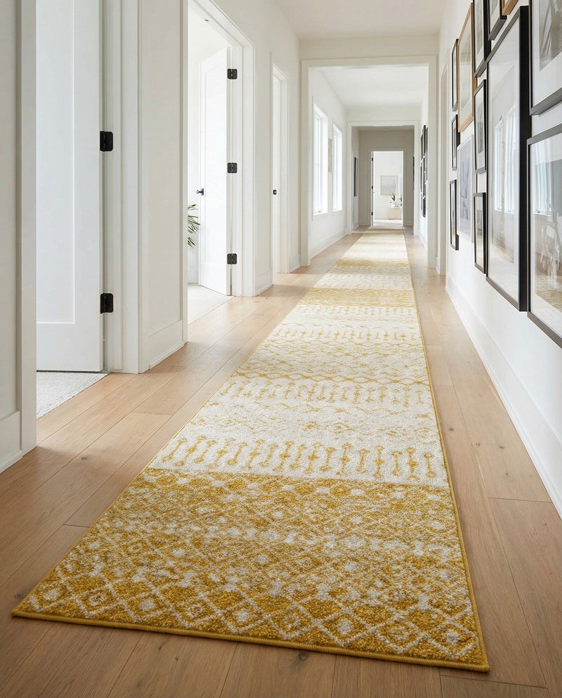 Mediterranean Lattice Collection Area Rug -  Casablanca (Ivory and Yellow) Runner Ivory and Yellow  lifestyle 91