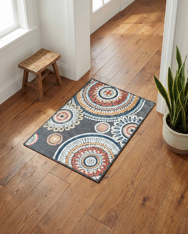 Seaside Blooms Collection Area Rug -  Eden Rectangle Black  lifestyle 8