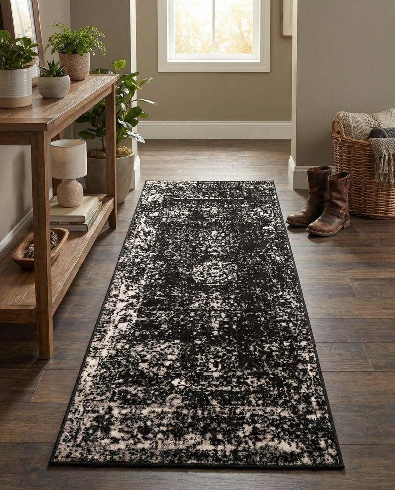 Riviera Elegance Collection Area Rug - Antibes (Black) Runner Black  lifestyle 90
