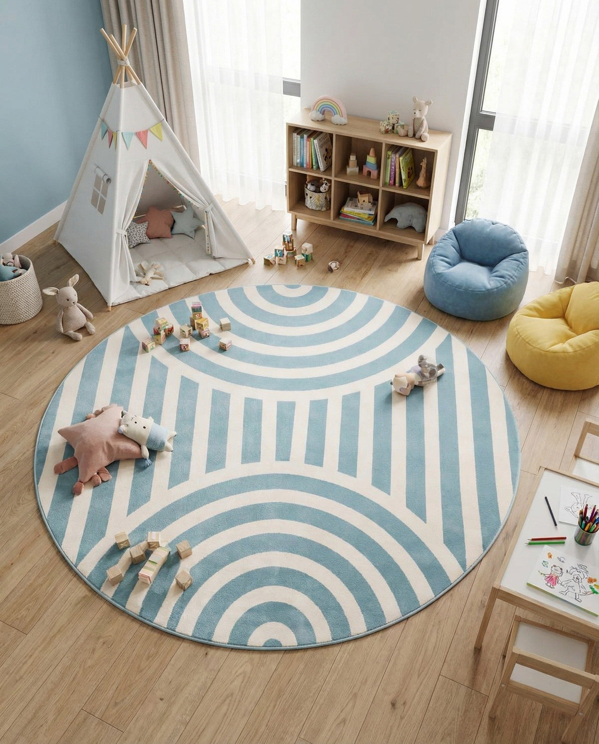 Wonder Tykes Collection Area Rug -  Joydale Round Sky blue  lifestyle 97