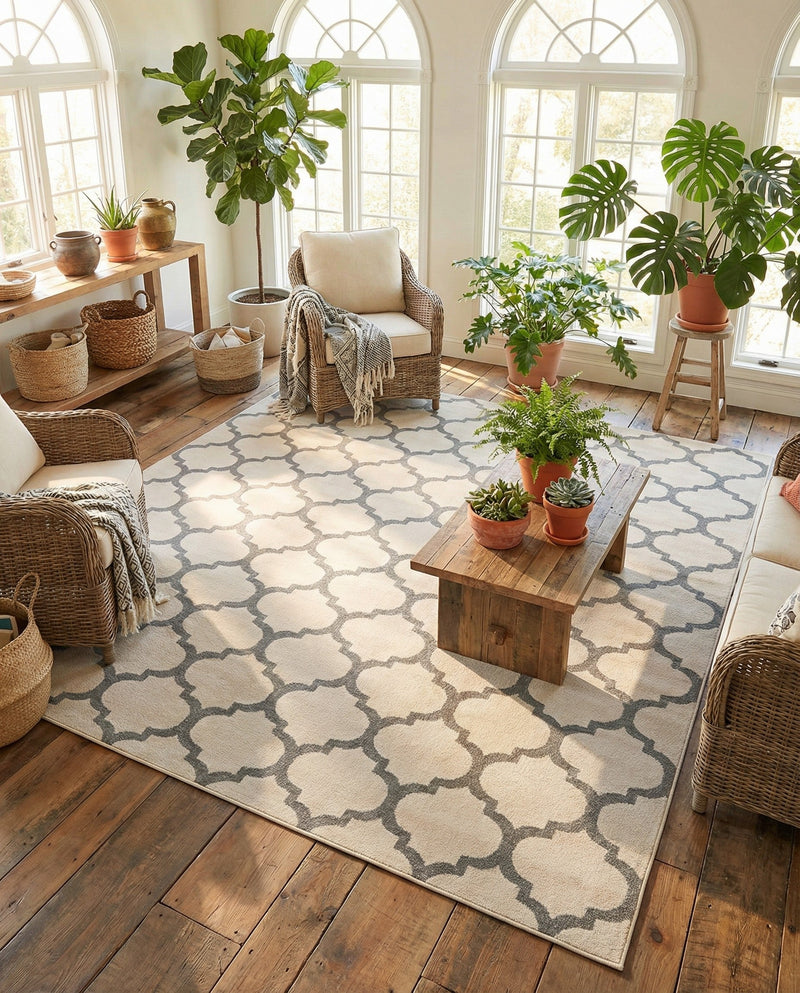 Lattice Gardens Collection Area Rug -  Bloomfield (Beige and Gray) Square Beige and Gray  lifestyle 38