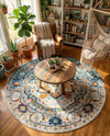 Parisian Elegance Collection Area Rug - Versailles (Teal) Round Teal  lifestyle 71