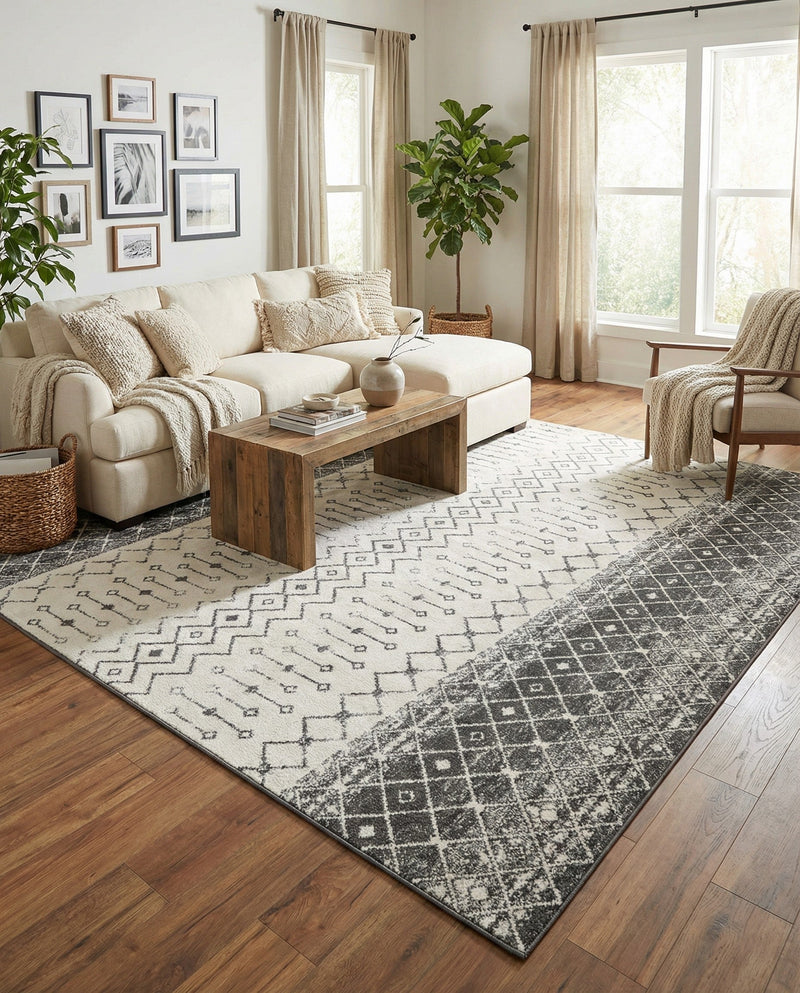 Mediterranean Lattice Collection Area Rug -  Casablanca (Ivory and Gray) Rectangle Ivory and Gray  lifestyle 17