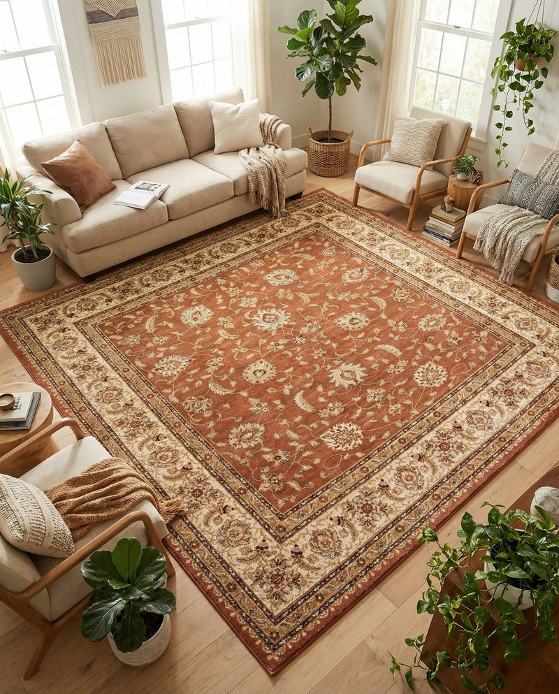 Jaipur Elegance Collection Area Rug -  Nahargarh (Brick Red Light Rose) Square Brick Red Light Rose  lifestyle 28