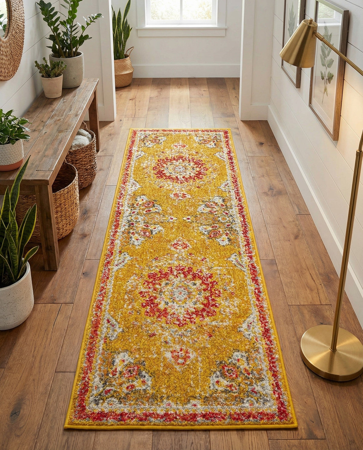 Brighton Terrace Collection Area Rug - Hove (Gold) Runner Gold  lifestyle 85
