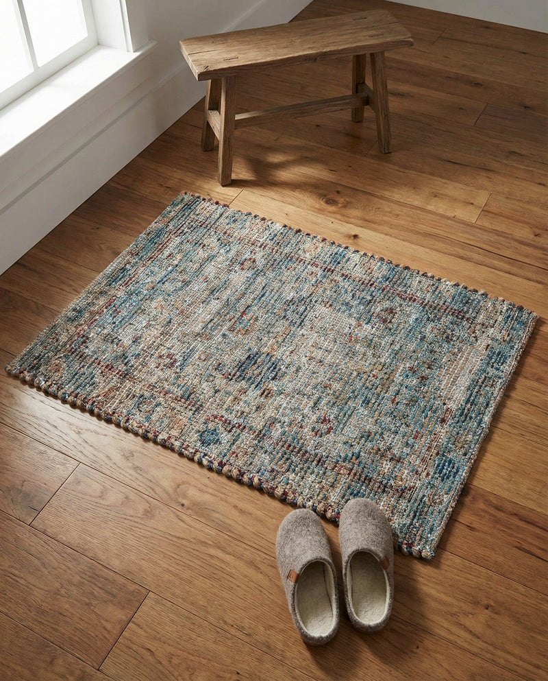 Savannah Threads Collection Area Rug - Tybee Rectangle Teal blue  lifestyle 13