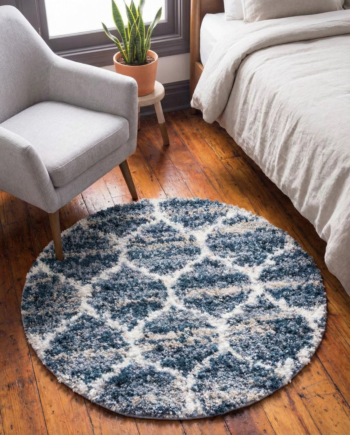 Cozy Cove Shag Collection Area Rug - Marina Round Blue  lifestyle 166