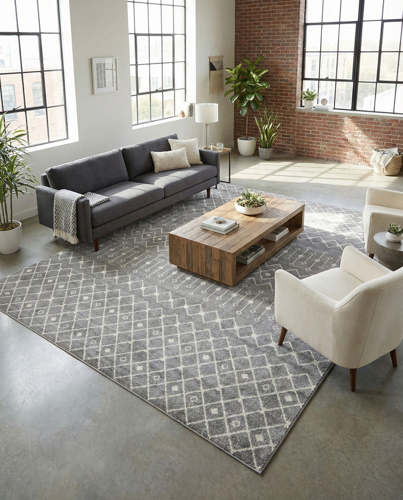 Mediterranean Lattice Collection Area Rug - Santorini (Gray) Rectangle Gray  lifestyle 4