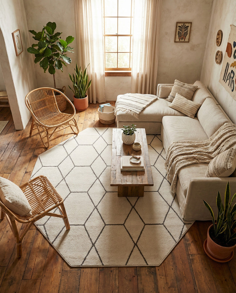 Trellis Mosaic Collection Area Rug - Arborville (Ivory) Octagon Ivory  lifestyle 90