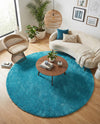 Solid Shag Seaside Collection Area Rug - Azure Cove (Turquoise) Round Turquoise  lifestyle 22