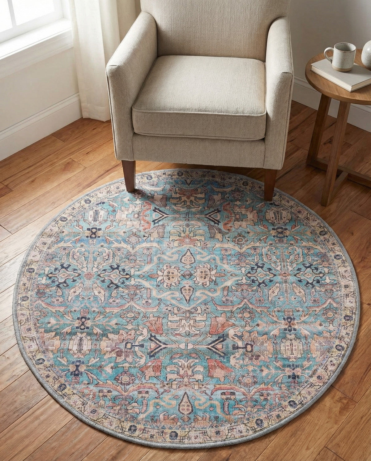 Vintage Memories Collection Area Rug -  Memories Round Blue  lifestyle 141