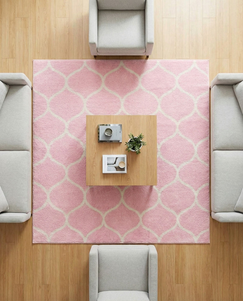 Trellis Mosaic Collection Area Rug -  Pergolatown (Light Pink) Square Light Pink  lifestyle 61