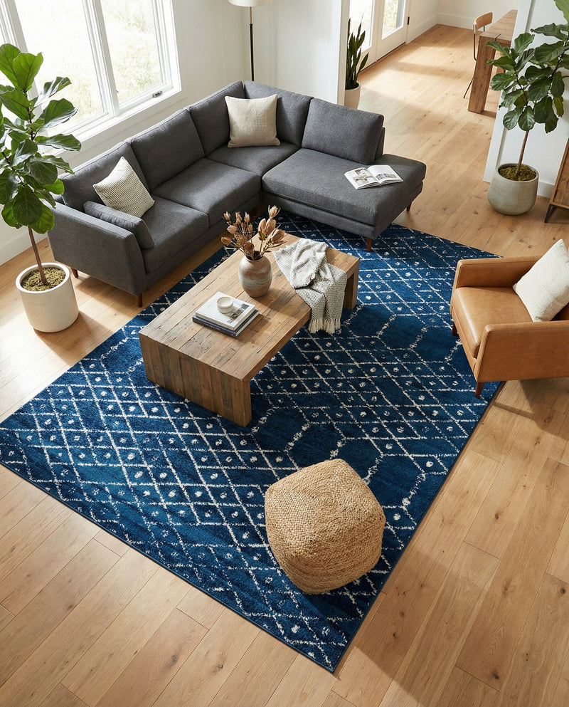 Marrakesh Lattice Collection Area Rug - Casablanca (Navy Blue) Rectangle Navy Blue  lifestyle 4