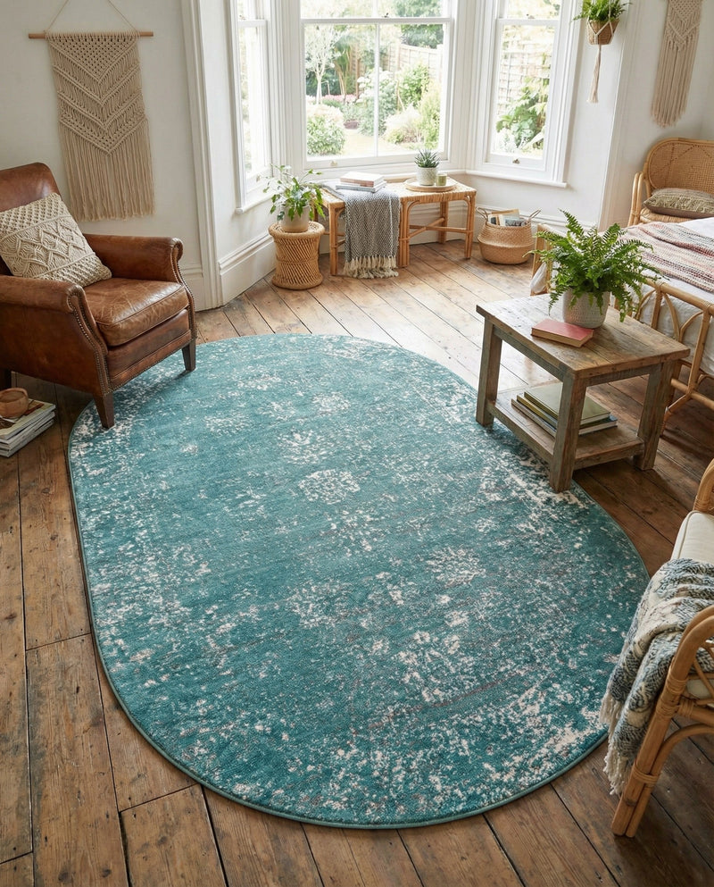 Riviera Elegance Collection Area Rug - Antibes (Turquoise) Oval Turquoise  lifestyle 73